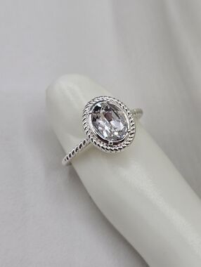 Swarovski Crystal Elements Silver Statement Ring Oval Clear Size 6.75 Prom
